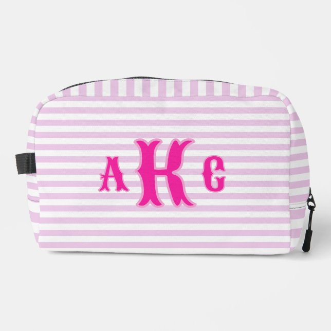 Personalised Preppy Monogram Pink Lilac Striped Dopp Kit (Front)