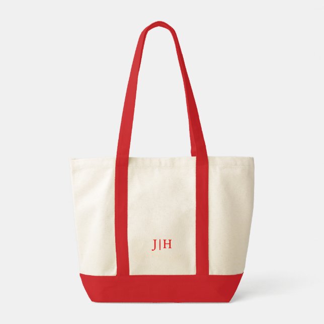 Personalised Preppy Red Monogram Canvas Tote Bag (Back)