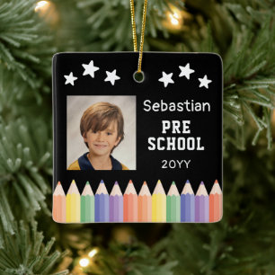 Personalised PreSchool Colourful Photo Keepsake Ceramic Ornament