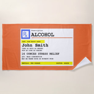 Personalised Prescription Alcohol Humourous Beach Towel