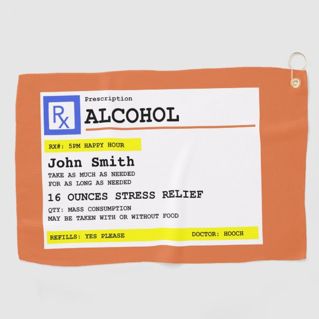 Personalised Prescription Alcohol Humourous Golf Towel (Horizontal)
