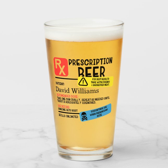 Personalised Prescription Beer Glass (Front Filled)