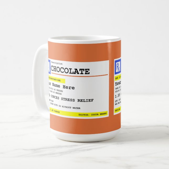 Personalised Prescription Hot Chocolate or Coffee Mug (Front Left)
