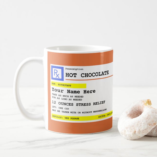 Personalised Prescription Hot Chocolate or Coffee Mug (With Donut)
