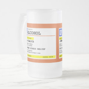 Personalised Prescription Humourous Alcohol  Frosted Glass Beer Mug