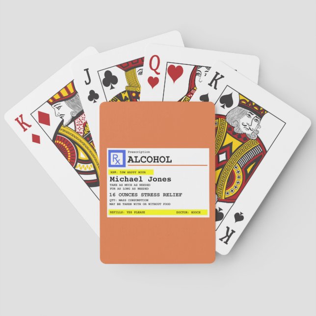 Personalised Prescription Humourous Alcohol  Playing Cards (Back)