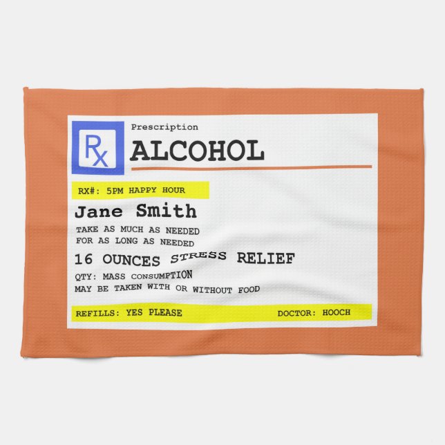 Personalised Prescription Humourous Alcohol     Tea Towel (Horizontal)