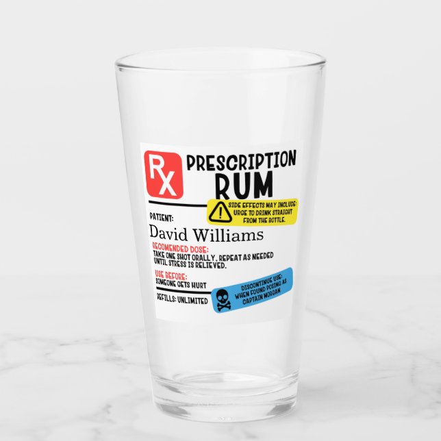 Personalised Prescription Rum Glass (Front)