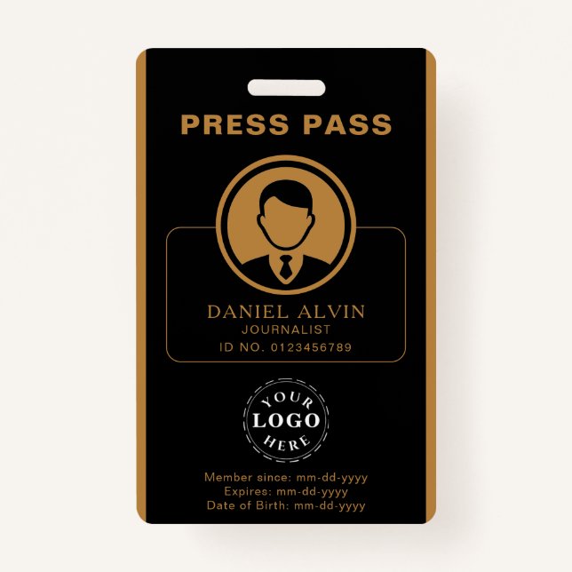 Personalised Press Pass with Photo ID & Barcode ID Badge (Front)
