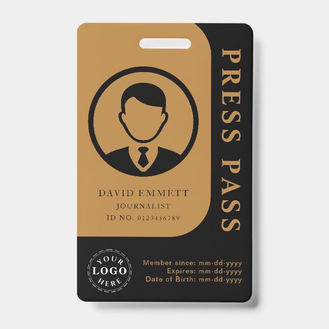 Personalised Press Pass with Photo ID & QR Code Badge (Front)