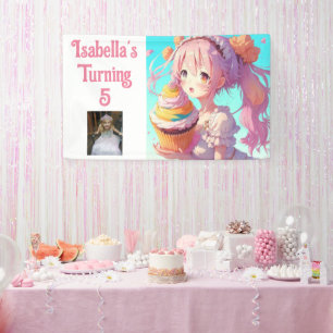 Personalised Pretty Anime Girl Pink and Blue Banner