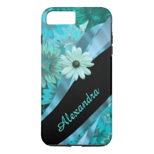 Personalised pretty aqua blue floral pattern iPhone 8 plus/7 plus case