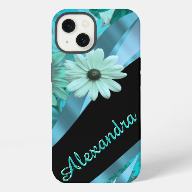 Personalised pretty aqua blue floral pattern iPhone case (Back)