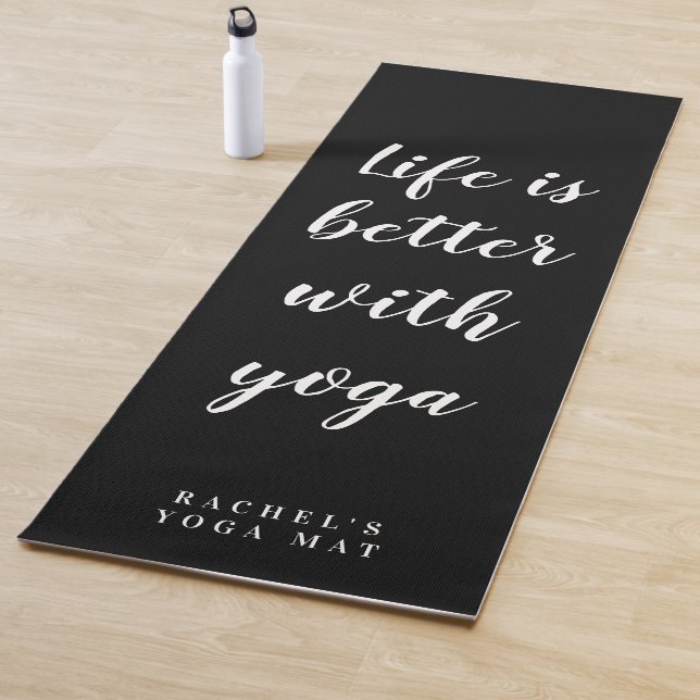 Personalised pretty black and white thick yoga mat (In Situ)