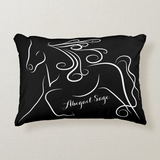 Personalised Pretty Black White Silhouette Horse Decorative Cushion (Front)