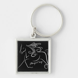 Personalised Pretty Black White Silhouette Horse Key Ring