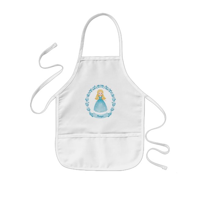 Personalised Pretty Blue Girly Princess Kids Apron (Front)