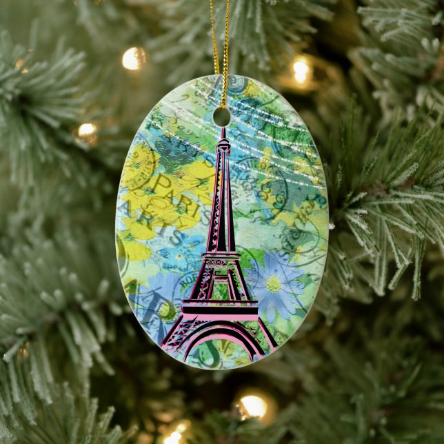 Personalised Pretty Colourful Eiffel Tower Paris Ceramic Tree Decoration (Tree)