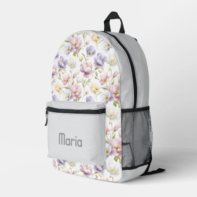 Personalised Pretty Colourful Modern Girly Floral Printed Backpack (Back Corner Right)