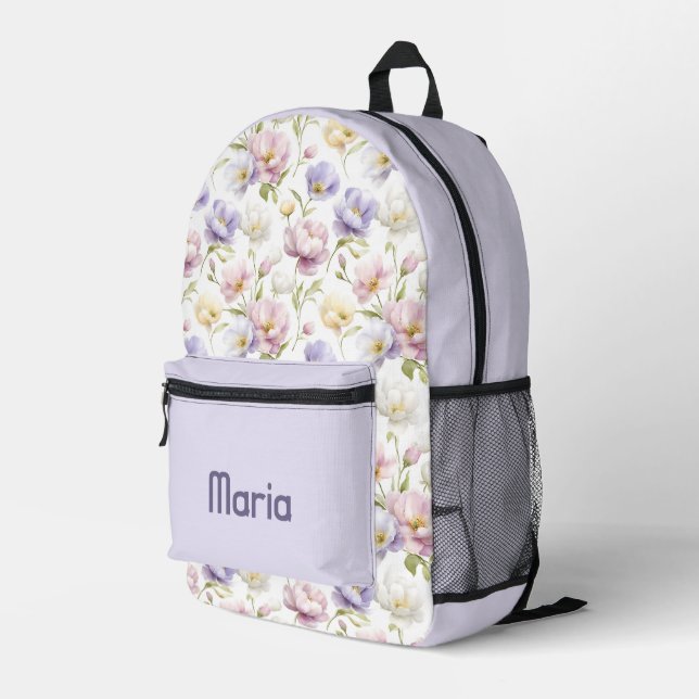 Personalised Pretty Colourful Modern Girly Floral Printed Backpack (Back Corner Right)