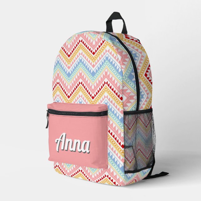 Personalised Pretty Colourful Modern Girly Rainbow Printed Backpack (Back Corner Right)