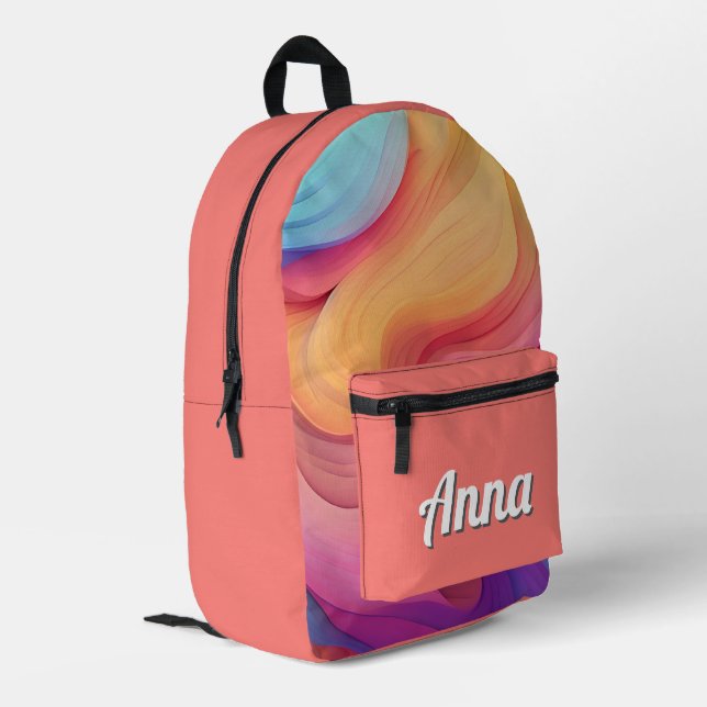 Personalised Pretty Colourful Modern Girly Rainbow Printed Backpack (Back Corner Left)