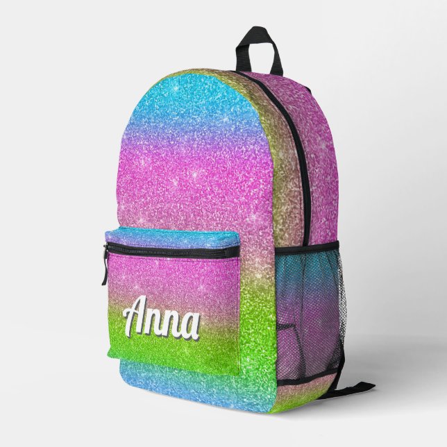 Personalised Pretty Colourful Modern Girly Rainbow Printed Backpack (Back Corner Right)