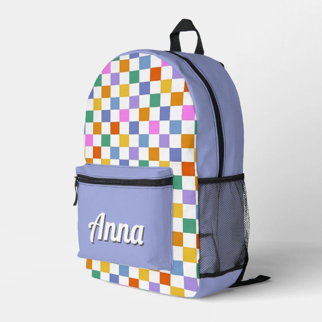 Personalised Pretty Colourful Modern Girly Rainbow Printed Backpack (Back Corner Right)