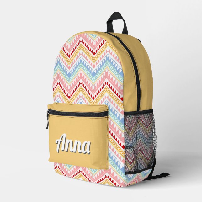 Personalised Pretty Colourful Modern Girly Rainbow Printed Backpack (Back Corner Right)