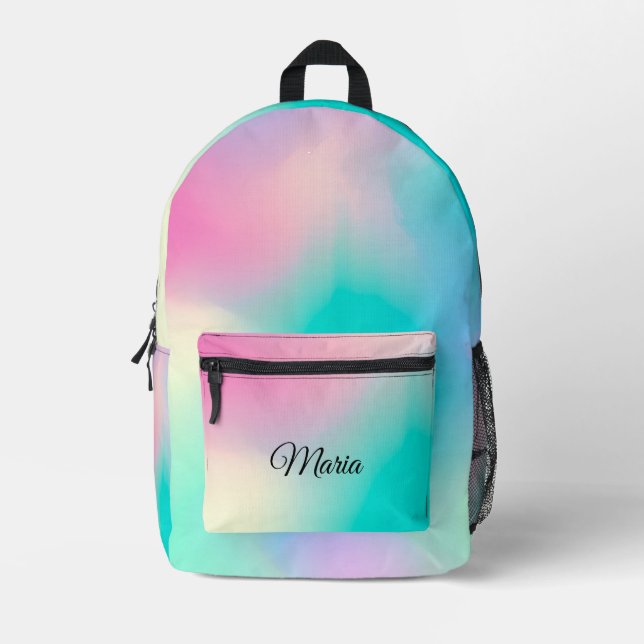 Personalised Pretty Colourful Modern Girly Rainbow Printed Backpack (Front)