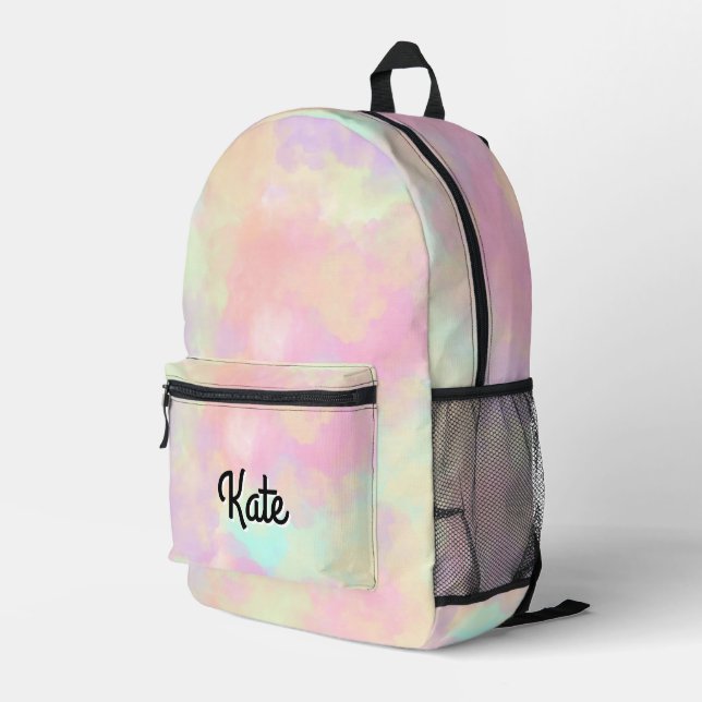 Personalised Pretty Colourful Modern Girly Rainbow Printed Backpack (Back Corner Right)