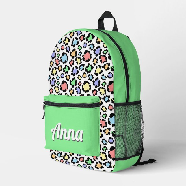 Personalised Pretty Colourful Modern Girly Rainbow Printed Backpack (Back Corner Right)