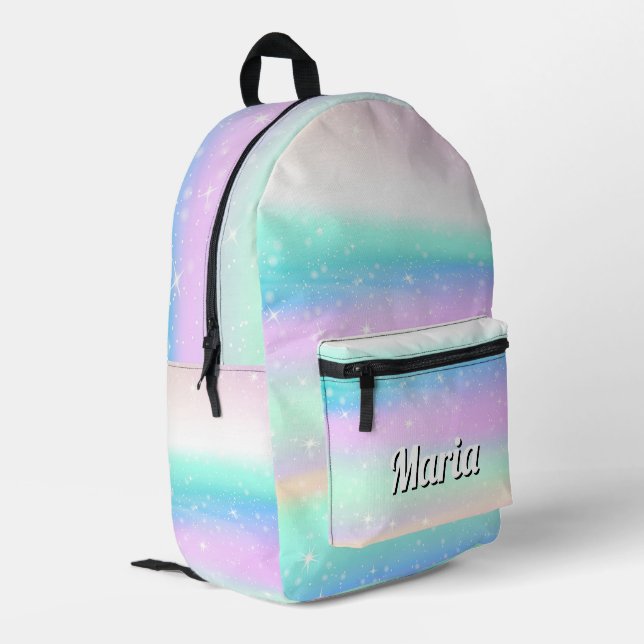 Personalised Pretty Colourful Modern Girly Rainbow Printed Backpack (Back Corner Left)