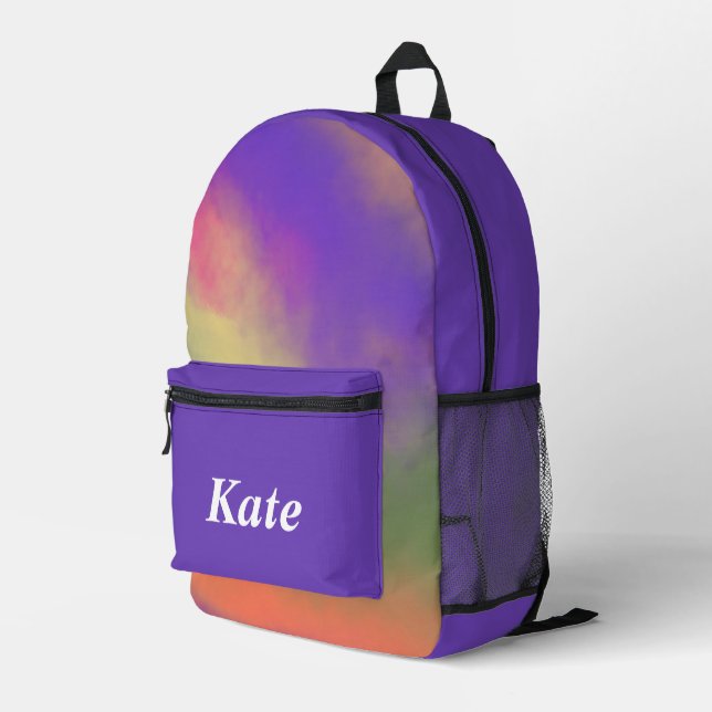 Personalised Pretty Colourful Modern Girly Rainbow Printed Backpack (Back Corner Right)