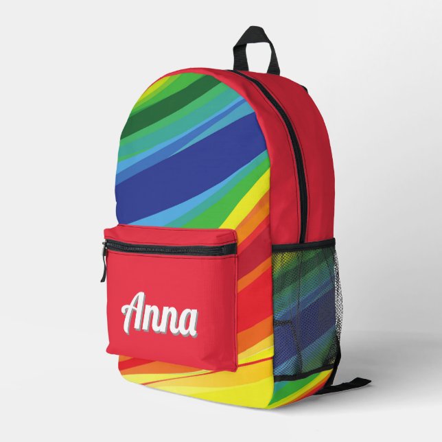 Personalised Pretty Colourful Modern Girly Rainbow Printed Backpack (Back Corner Right)