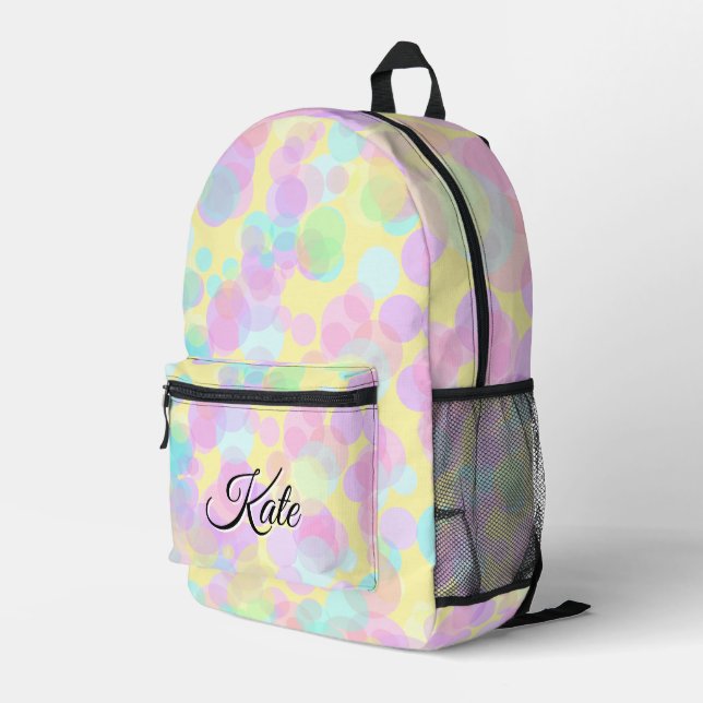 Personalised Pretty Colourful Modern Girly Rainbow Printed Backpack (Back Corner Right)