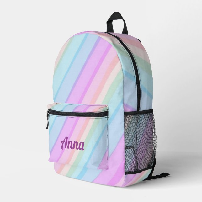 Personalised Pretty Colourful Modern Girly Rainbow Printed Backpack (Back Corner Right)
