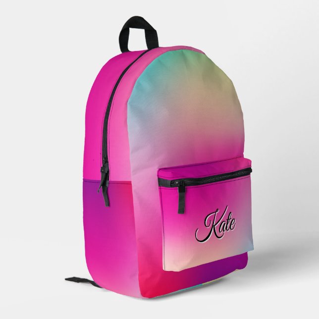 Personalised Pretty Colourful Modern Girly Rainbow Printed Backpack (Back Corner Left)