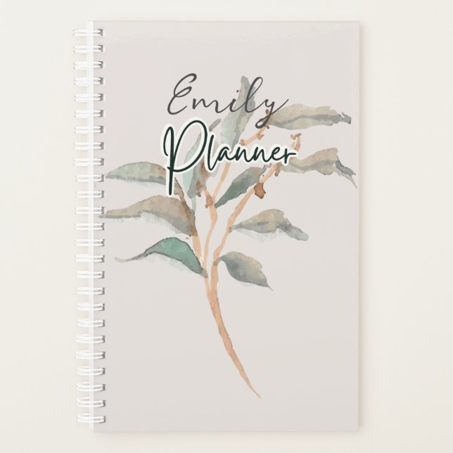 Personalised Pretty design watercolor leaves Chic Planner (Front)