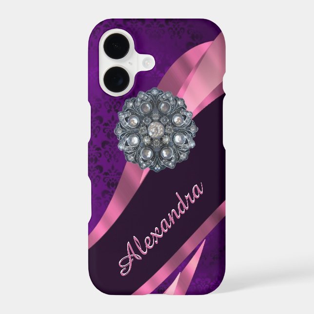 Personalised pretty elegant purple damask pattern (Back)