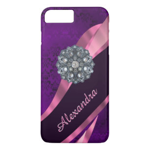 Personalised pretty elegant purple damask pattern iPhone 8 plus/7 plus case