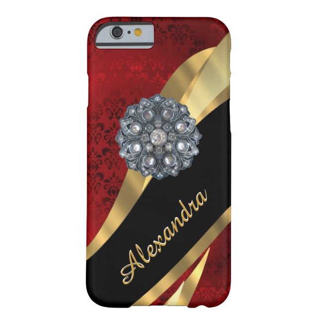 Personalised pretty elegant red damask pattern Case-Mate iPhone case (Back)