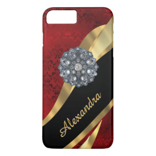 Personalised pretty elegant red damask pattern iPhone 8 plus/7 plus case