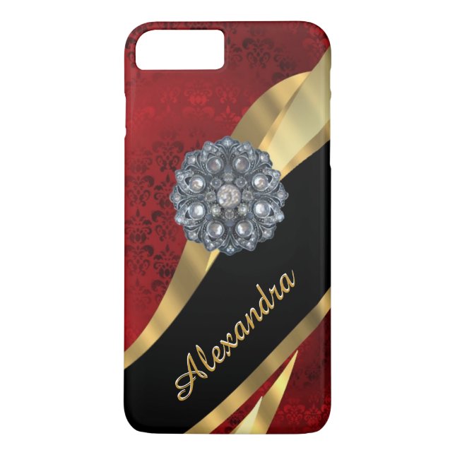Personalised pretty elegant red damask pattern Case-Mate iPhone case (Back)
