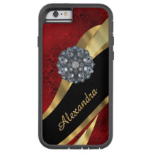 Personalised pretty elegant red damask pattern