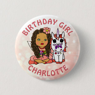 Personalised Pretty Fairy Birthday Girl 6 Cm Round Badge
