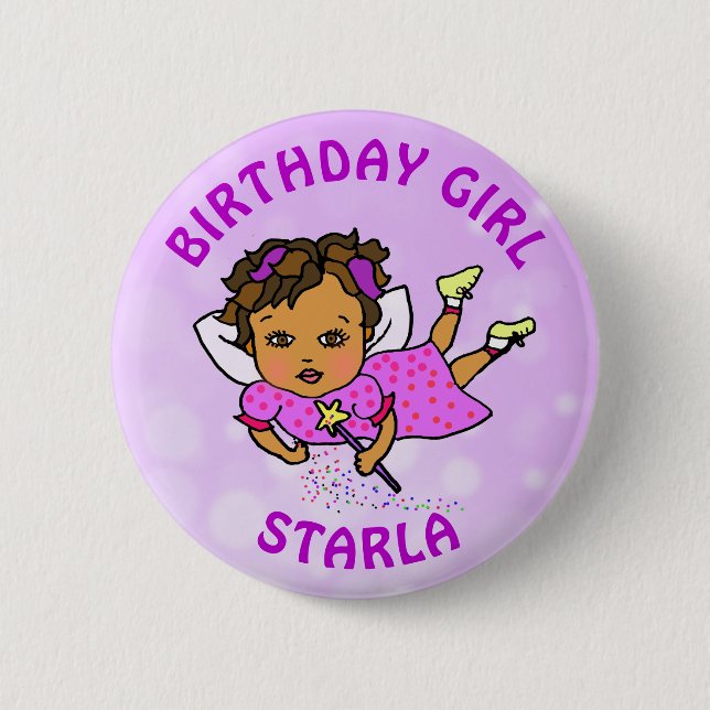 Personalised Pretty Fairy Birthday Girl 6 Cm Round Badge (Front)