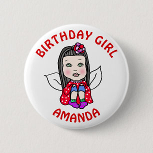 Personalised Pretty Fairy Birthday Girl 6 Cm Round Badge