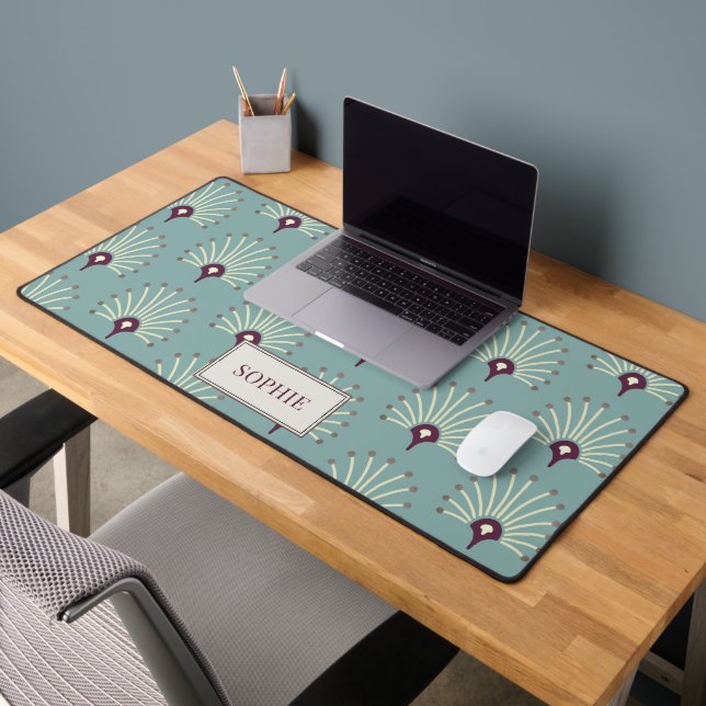 Personalised Pretty Fan Pattern Violet On Blue Desk Mat (Office 2)