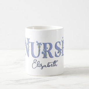 Personalised Pretty Floral Monogram Nurse Coffee Mug